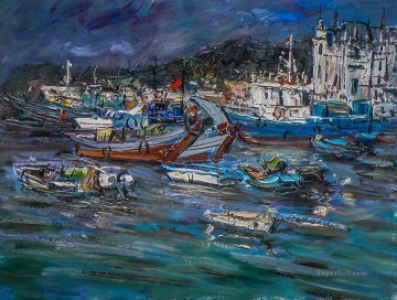 fishing port China scenery Oil Paintings